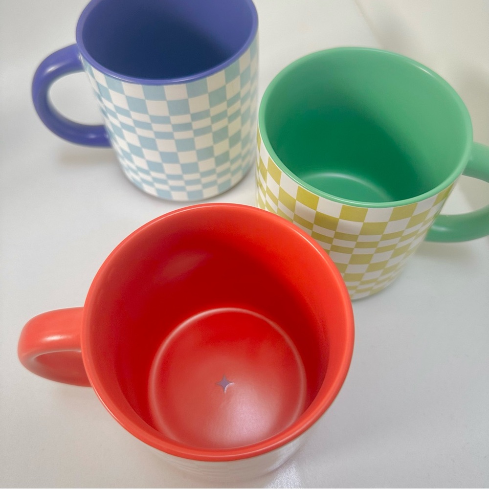 Indigo Checkered Retro Funky 70’s Style Ceramic Mug Set - Picture 13 of 16